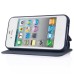 Fashion PU Leather with Stand Flip Case for iPhone 4/4s - Navy Blue