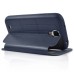 Fashionable Line Pattern Window View Folio Stand Leather Case For Samsung Galaxy S4 - Dark Blue