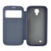 Fashionable Line Pattern Window View Folio Stand Leather Case For Samsung Galaxy S4 - Dark Blue