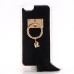 Fur Coated TPU Frame Back Case Cover With Finger Holder Clip Ring for iPhone 6 / 6s - Black