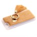 Fur Coated TPU Frame Back Case Cover With Finger Holder Clip Ring for iPhone 6 / 6s - Gold