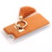 Fur Coated TPU Frame Back Case Cover With Finger Holder Clip Ring for iPhone 6 / 6s Plus - Brown