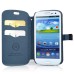 Glam Solid Color Magnetic Flip Snow Grain Leather Stand Case Cover With Card Slot For Samsung Galaxy S3 I9300 - Sapphire Blue