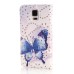 Glittering Rhinestone Inlaid Colorful Drawing Pattern Magnetic Folio Leather Case with Card Slot for Samsung Galaxy Note 4 - Blue Butterfly