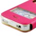 Golden Beach Grain Double Window Smart View Flip Leather Case Cover for iPhone 4 iPhone 4S - Magenta