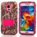 Grass Pattern Silicone And PC Back Case With Stand And Touch Through Screen Protector For Samsung Galaxy S5 G900 - Magenta
