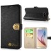 Grid Grain Rhinestone Crown Clasp Magnet Inlaid Stand Wallet Leather Case for Samsung Galaxy S6 G920 - Black
