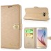 Grid Grain Rhinestone Crown Clasp Magnet Inlaid Stand Wallet Leather Case for Samsung Galaxy S6 G920 - Gold