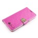 Grid Grain Rhinestone Crown Clasp Magnet Inlaid Stand Wallet Leather Case for Samsung Galaxy S6 G920 - Pink
