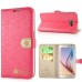 Grid Grain Rhinestone Crown Clasp Magnet Inlaid Stand Wallet Leather Case for Samsung Galaxy S6 G920 - Red