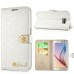 Grid Grain Rhinestone Crown Clasp Magnet Inlaid Stand Wallet Leather Case for Samsung Galaxy S6 G920 - White