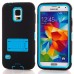 Hybrid Silicone and PC Stand Protective Back Case with Screen Film for Samsung Galaxy S5 - Light Blue/Black