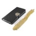 Luxury Bing Golden Metal Strip Rhinestone Stand Case Leather Cover Wallet For Samsung Galaxy Note 4 - Black