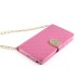 Luxury Bing Golden Metal Strip Rhinestone Stand Case Leather Cover Wallet For Samsung Galaxy Note 4 - Pink