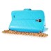 Luxury Bing Golden Metal Strip Rhinestone Stand Case Leather Cover Wallet For Samsung Galaxy S4 - Blue