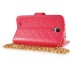 Luxury Bing Golden Metal Strip Rhinestone Stand Case Leather Cover Wallet For Samsung Galaxy S4 - Magenta