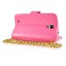 Luxury Bing Golden Metal Strip Rhinestone Stand Case Leather Cover Wallet For Samsung Galaxy S4 - Pink