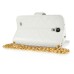 Luxury Bing Golden Metal Strip Rhinestone Stand Case Leather Cover Wallet For Samsung Galaxy S4 - White