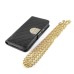 Luxury Bing Golden Metal Strip Rhinestone Stand Case Leather Cover Wallet For Samsung Galaxy S5 G900 - Black