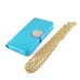Luxury Bing Golden Metal Strip Rhinestone Stand Case Leather Cover Wallet For Samsung Galaxy S5 G900 - Blue