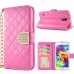 Luxury Bing Golden Metal Strip Rhinestone Stand Case Leather Cover Wallet For Samsung Galaxy S5 G900 - Pink