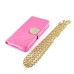 Luxury Bing Golden Metal Strip Rhinestone Stand Case Leather Cover Wallet For Samsung Galaxy S5 G900 - Pink