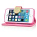 Luxury Bing Golden Metal Strip Rhinestone Stand Case Leather Cover Wallet For iPhone 5 iPhone 5s - Pink