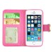 Luxury Bing Golden Metal Strip Rhinestone Stand Case Leather Cover Wallet For iPhone 5 iPhone 5s - Pink