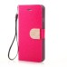 Luxury Bling Rhinestone and Golden Metal Pattern Magnetic Stand Leather Case with Card Slot for iPhone 6 4.7 inch - Magenta