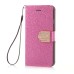 Luxury Bling Rhinestone and Golden Metal Pattern Magnetic Stand Leather Case with Card Slot for iPhone 6 4.7 inch - Pink