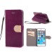 Luxury Bling Rhinestone and Golden Metal Pattern Magnetic Stand Leather Case with Card Slot for iPhone 6 4.7 inch - Purple