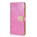 Luxury Glittering Rhinestone Diamond and Golden Metal Pattern Decorated Flip Leather Case with Card Slot for iPhone 6 Plus - Pink
