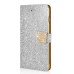 Luxury Glittering Rhinestone Diamond and Golden Metal Pattern Decorated Flip Leather Case with Card Slot for iPhone 6 Plus - Silver