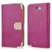 Luxury Lizards Pattern Bling Rhinestone And Golden Metal Pattern Decorated Folio Wallet Leather Case For Samsung Galaxy Note 2 - Purple