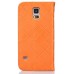 Luxury Metal Button PU Leather Folio Stand Case With Card Slots for Samsung Galaxy S5 G900 - Orange