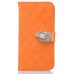 Luxury Metal Button PU Leather Folio Stand Case With Card Slots for Samsung Galaxy S5 G900 - Orange