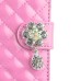 Luxury Rhinestone Magnetic Wallet Card Slots PU Leather Flip Stand Case Cover For Samsung Galaxy Note 4 - Pink