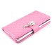 Luxury Rhinestone Magnetic Wallet Card Slots PU Leather Flip Stand Case Cover For Samsung Galaxy Note 4 - Pink