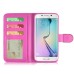 Luxury Sheepskin Rhinestone Magnetic Stand Leather Wallet Case with a Strap for Samsung Galaxy S6 Edge - Pink