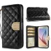 Luxury Sheepskin Rhinestone Magnetic Stand Leather Wallet Case with a Strap for Samsung Galaxy S6 G920 - Black