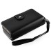 Luxury Zipper Wallet PU Leather Bag Pouch With Magnetic Plastic Hard Back Case For Samsung Galaxy S6 G920 - Black