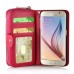 Luxury Zipper Wallet PU Leather Bag Pouch With Magnetic Plastic Hard Back Case For Samsung Galaxy S6 G920 - Red