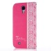 Retro Flower Pattern Bowknot Magnetic Flip Leather Case with Card Slot for Samsung Galaxy S4 - Magenta