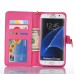 Rhinestone Magnetic Snap Glossy Leather Folio Case With Card Slots And Straps for Samsung Galaxy S7 Edge G935 - Rose red