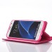 Rhinestone Magnetic Snap Glossy Leather Folio Case With Card Slots And Straps for Samsung Galaxy S7 Edge G935 - Rose red