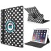 Round Dot Pattern 360 Degree Swivel Rotation Folio Leather Flip Stand Case Cover With Sleep Wake Function For iPad Air 2 (iPad 6)- Black