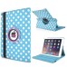 Round Dot Pattern 360 Degree Swivel Rotation Folio Leather Flip Stand Case Cover With Sleep Wake Function For iPad Air 2 (iPad 6)- Blue