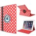 Round Dot Pattern 360 Degree Swivel Rotation Folio Leather Flip Stand Case Cover With Sleep Wake Function For iPad Air 2 (iPad 6)- Red
