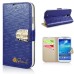 Small Check Pattern Rhinestone Decorated Magnetic Snap Leather Folio Stand Case With Card Slots For Samsung Galaxy S4 - Dark Blue