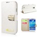 Small Check Pattern Rhinestone Decorated Magnetic Snap Leather Folio Stand Case With Card Slots For Samsung Galaxy S4 - White